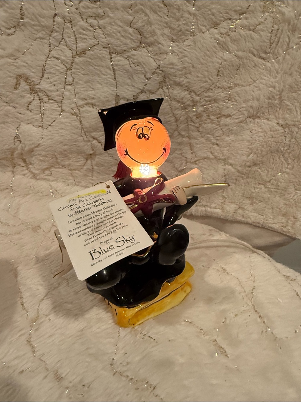 Blue Sky Graduation Smiley Figurine in Black, Yellow, Orange